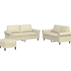 vidaXL 3-delige Loungeset met kussens kunstleer crème