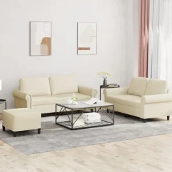 vidaXL 3-delige Loungeset met kussens kunstleer crème