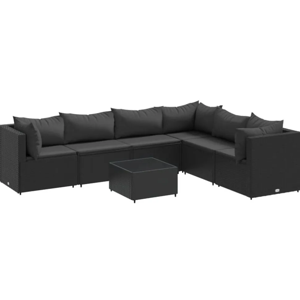 vidaXL 7-delige Loungeset met kussens poly rattan zwart