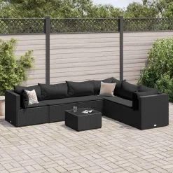 vidaXL 7-delige Loungeset met kussens poly rattan zwart