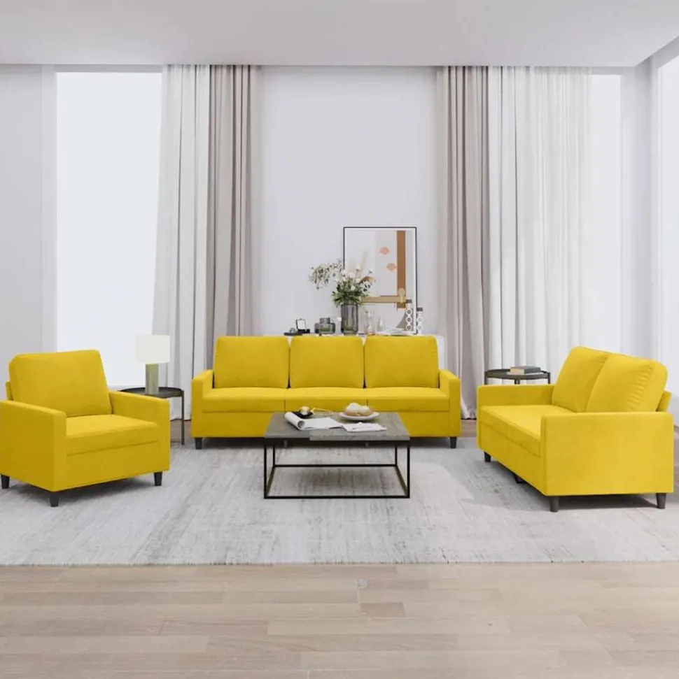 vidaXL 3-delige Loungeset met kussens fluweel geel
