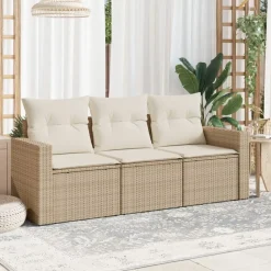 vidaXL 3-delige Loungeset met kussens poly rattan beige