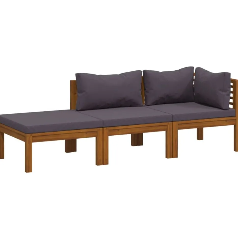 vidaXL 3-delige Loungeset met kussens massief acaciahout