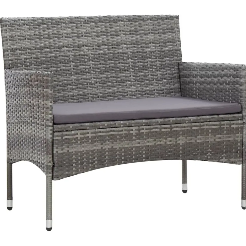 vidaXL 4-delige Loungeset met kussens poly rattan grijs