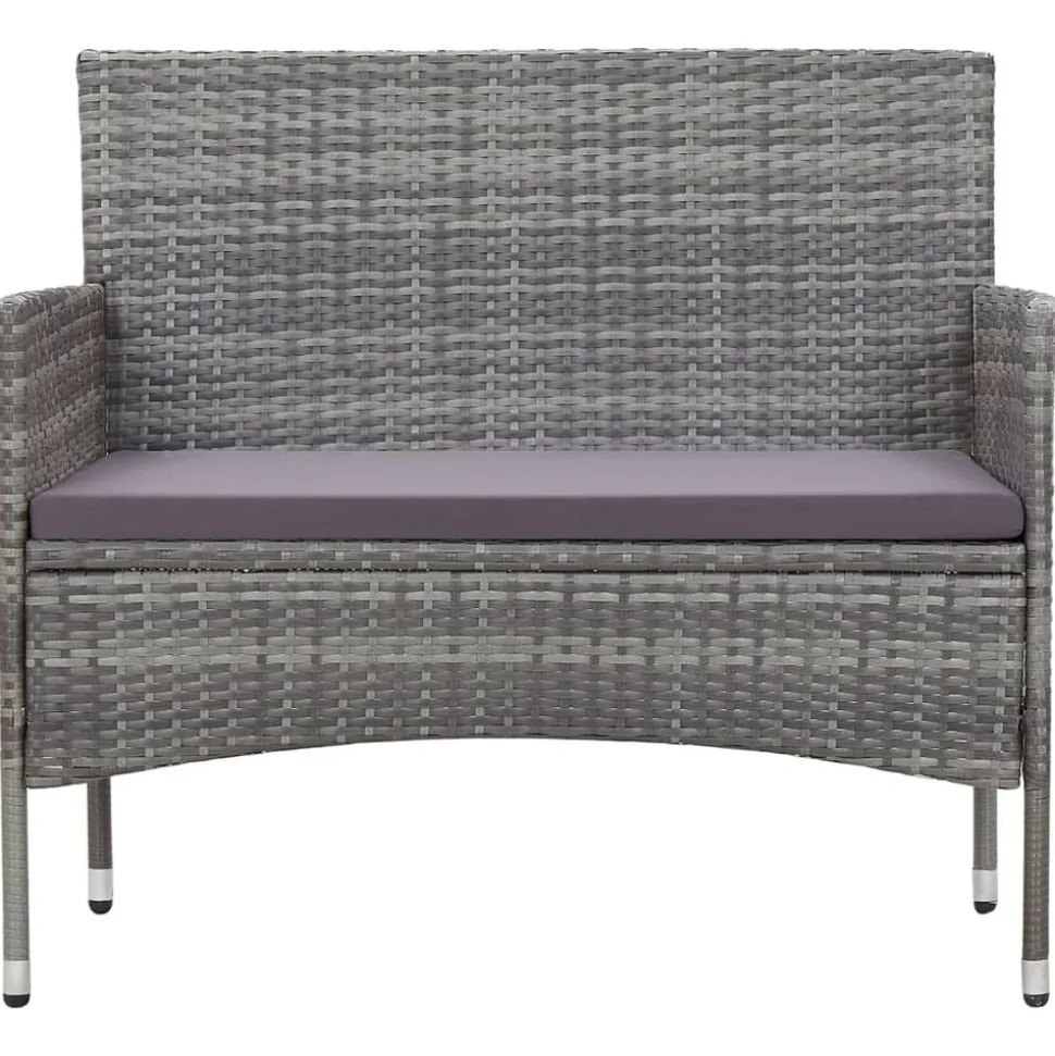 vidaXL 4-delige Loungeset met kussens poly rattan grijs