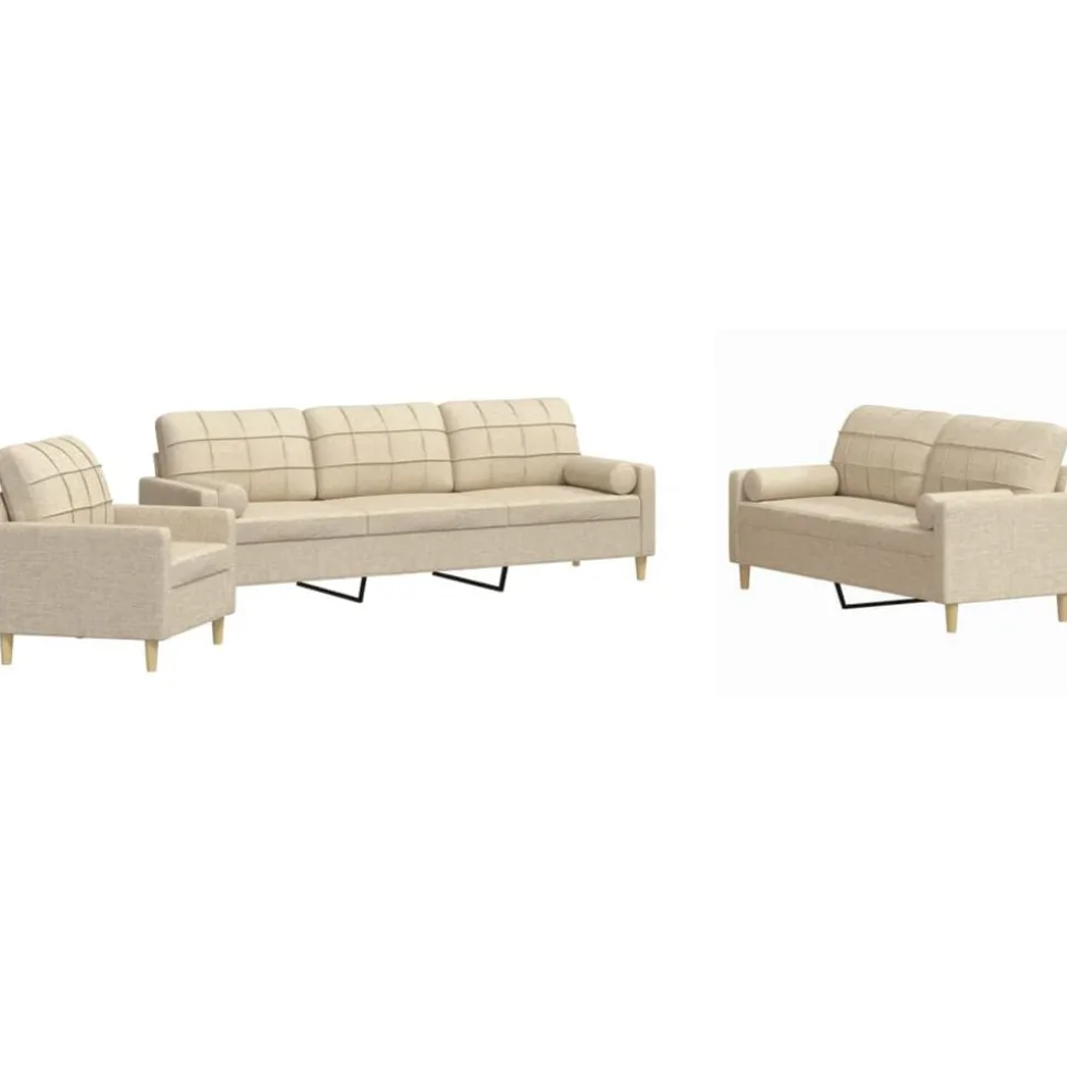 vidaXL 3-delige Loungeset met sierkussens stof crèmekleurig