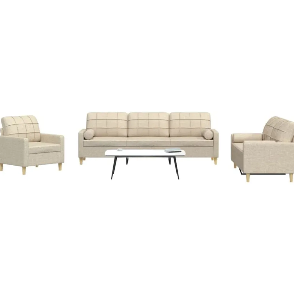 vidaXL 3-delige Loungeset met sierkussens stof crèmekleurig
