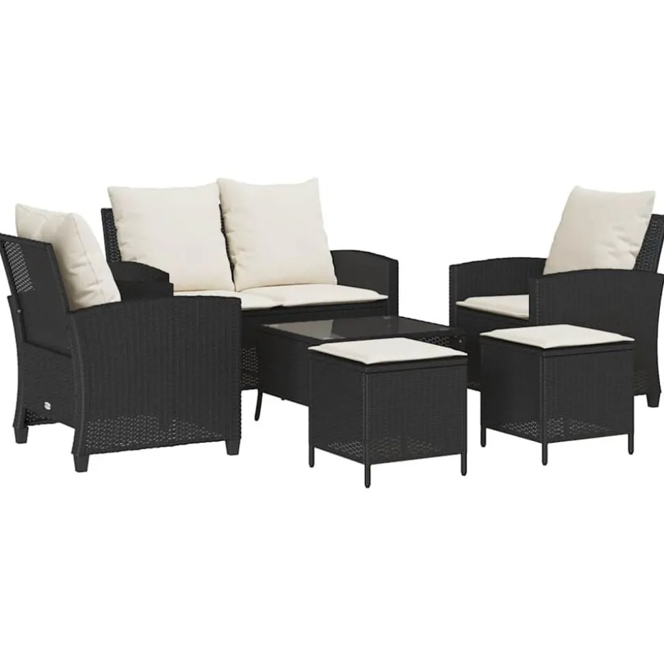 vidaXL 6-delige Loungeset met kussens poly rattan zwart