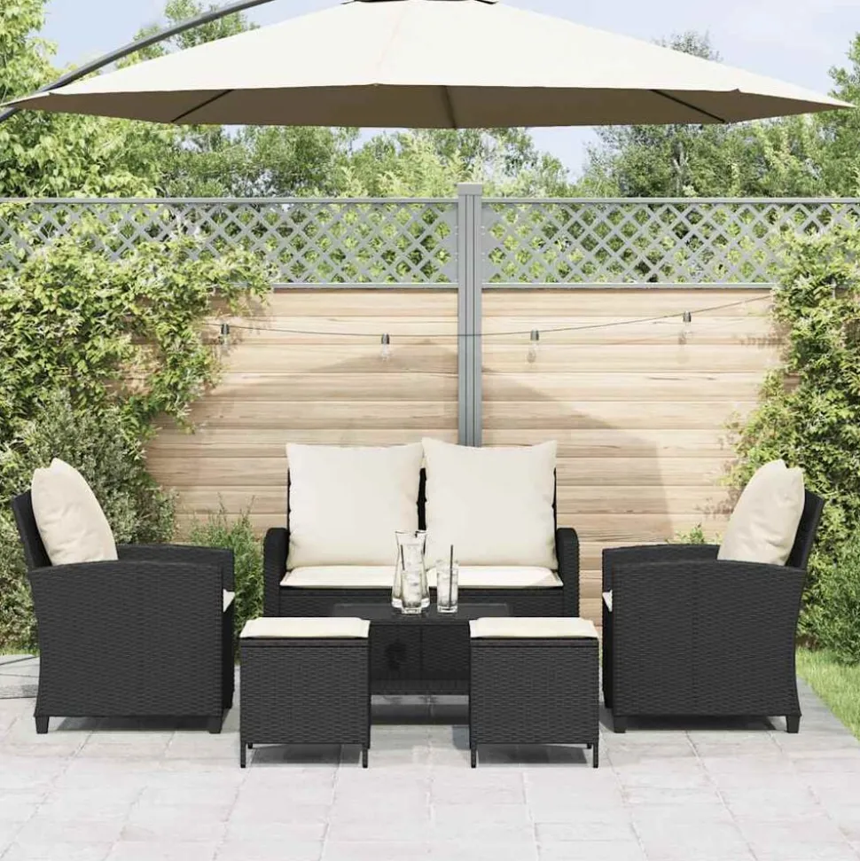 vidaXL 6-delige Loungeset met kussens poly rattan zwart