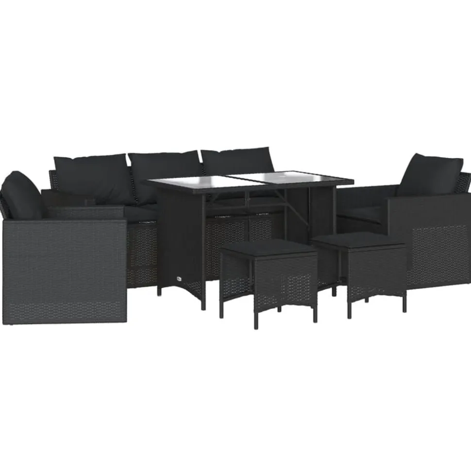 vidaXL 6-delige Loungeset met kussens poly rattan zwart
