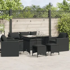 vidaXL 6-delige Loungeset met kussens poly rattan zwart