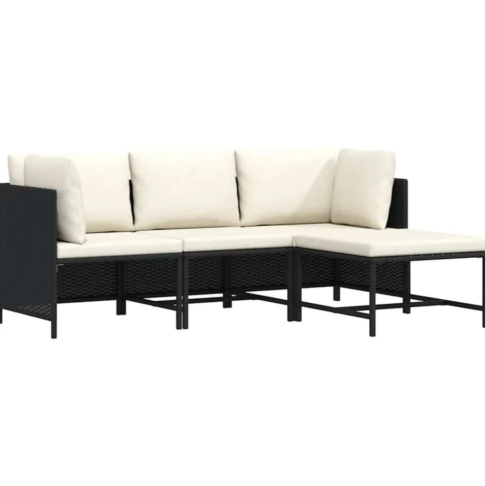 vidaXL 4-delige Loungeset met kussens poly rattan zwart