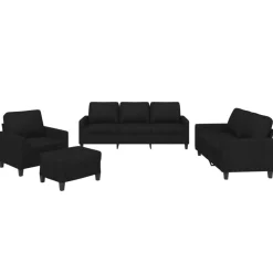 vidaXL 4-delige loungeset met kussens stof zwart
