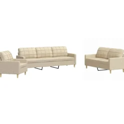 vidaXL 3-delige Loungeset stof crèmekleurig