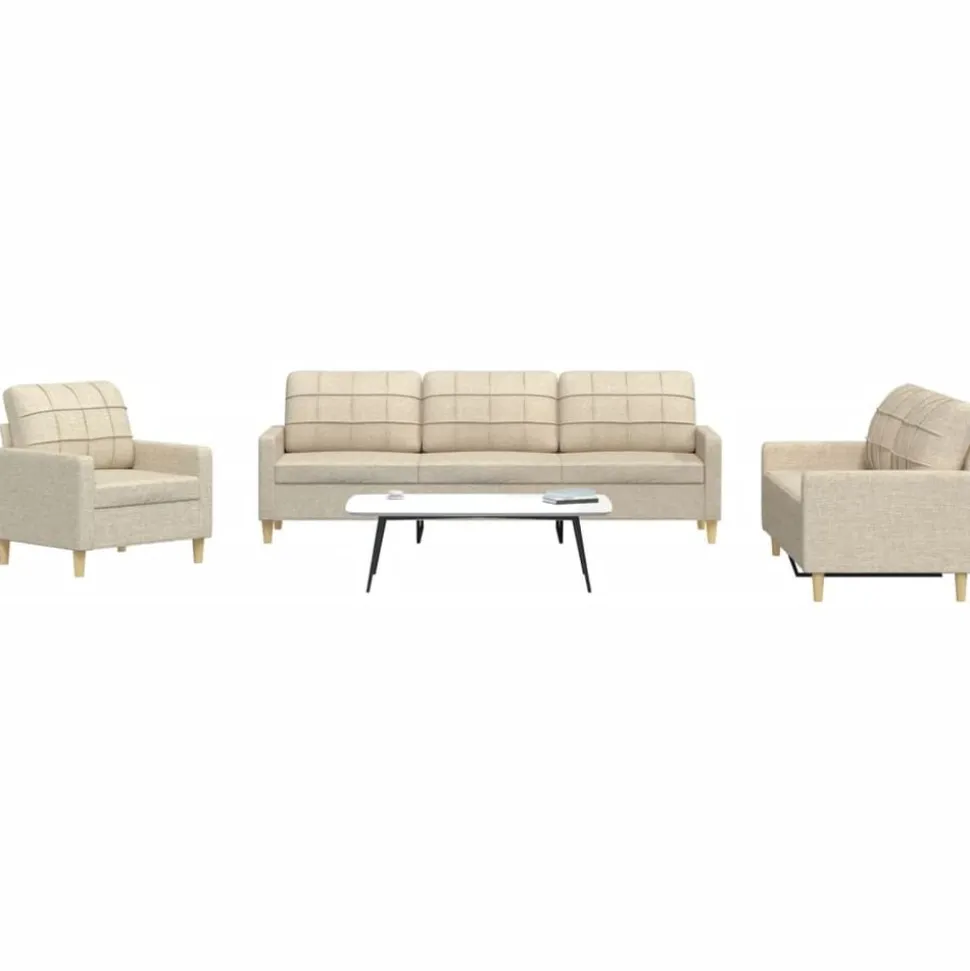 vidaXL 3-delige Loungeset stof crèmekleurig