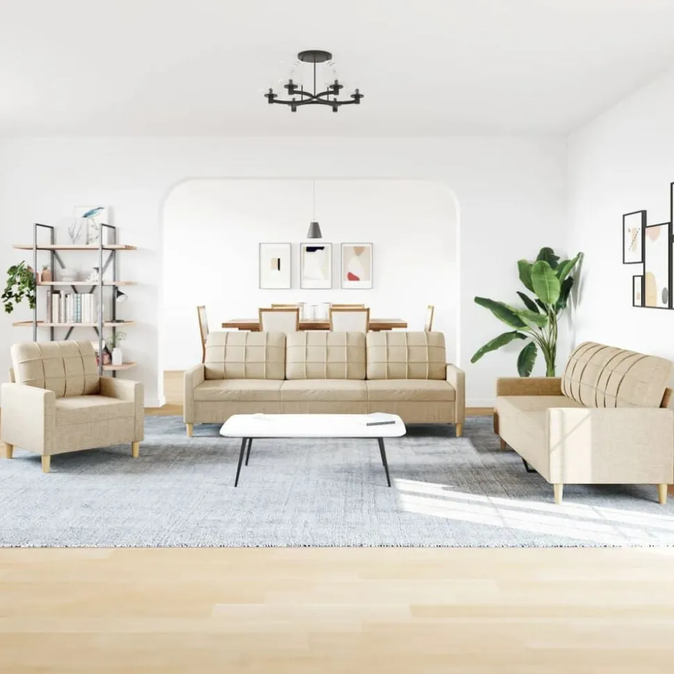 vidaXL 3-delige Loungeset stof crèmekleurig