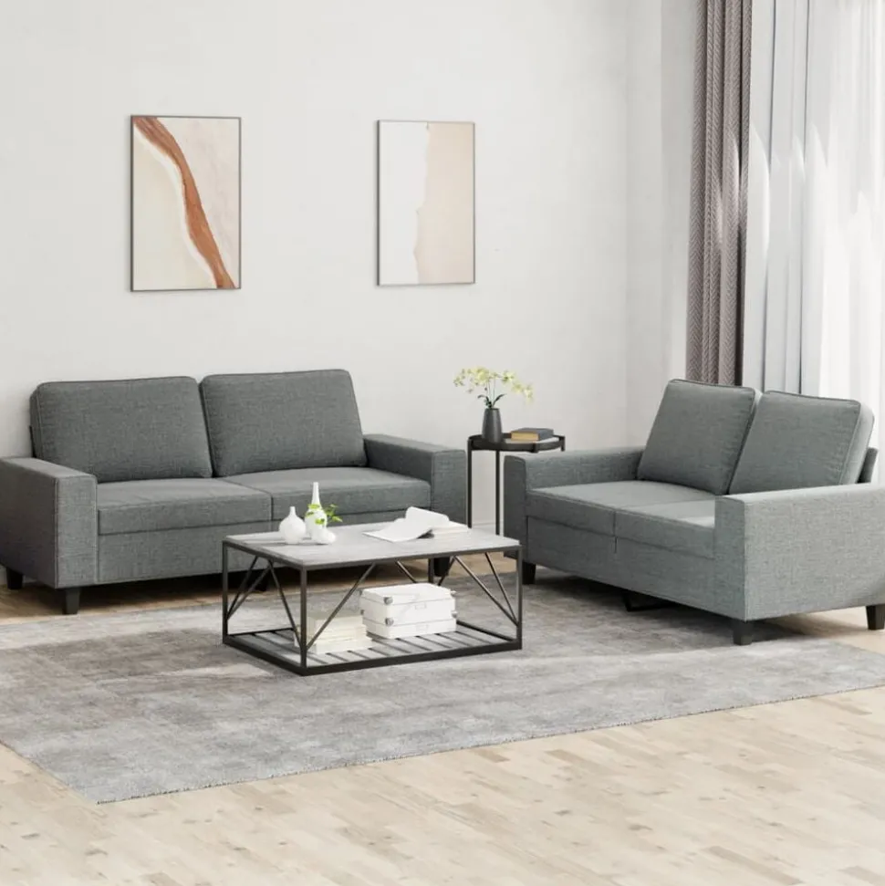 vidaXL 2-delige Loungeset stof donkergrijs