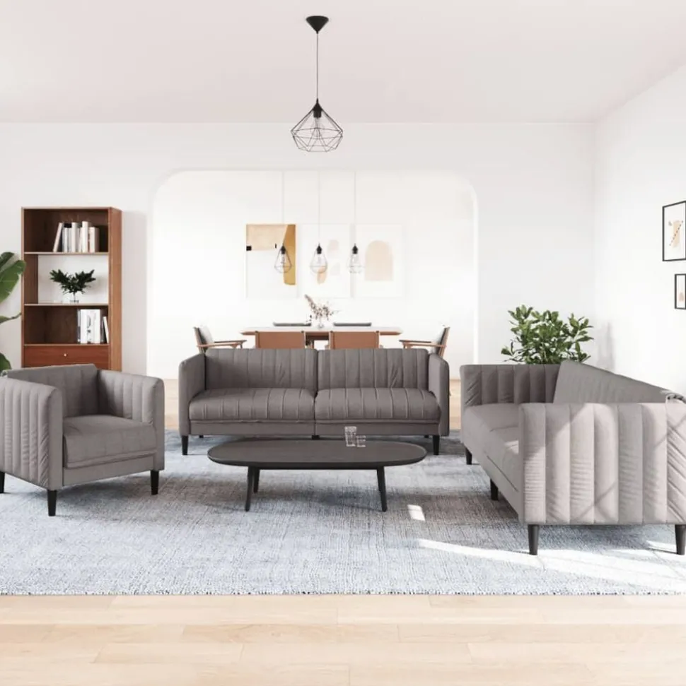 vidaXL 3-delige Loungeset stof taupe