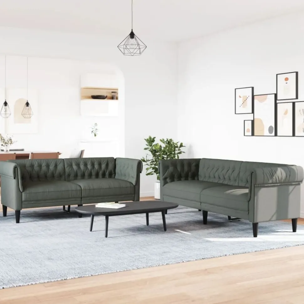 vidaXL 2-delige Loungeset stof donkergrijs
