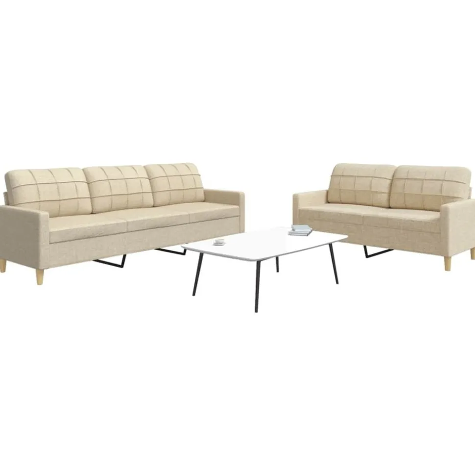vidaXL 2-delige Loungeset stof crèmekleurig