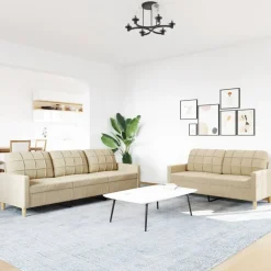 vidaXL 2-delige Loungeset stof crèmekleurig