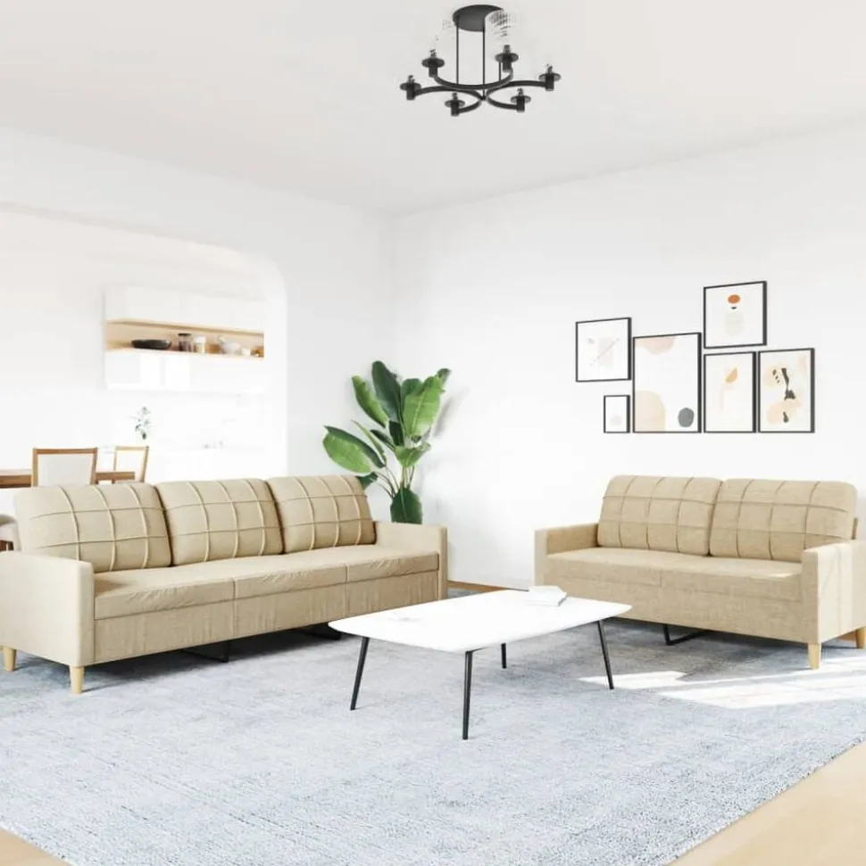 vidaXL 2-delige Loungeset stof crèmekleurig