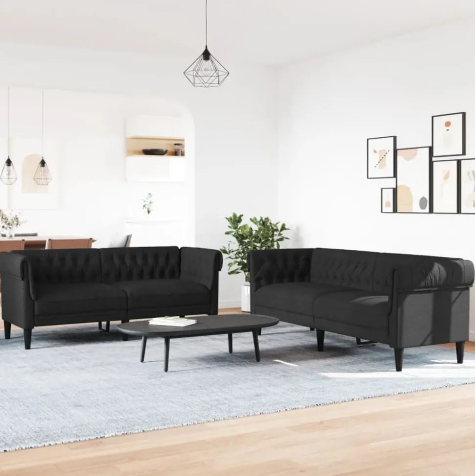 vidaXL 2-delige Loungeset stof zwart