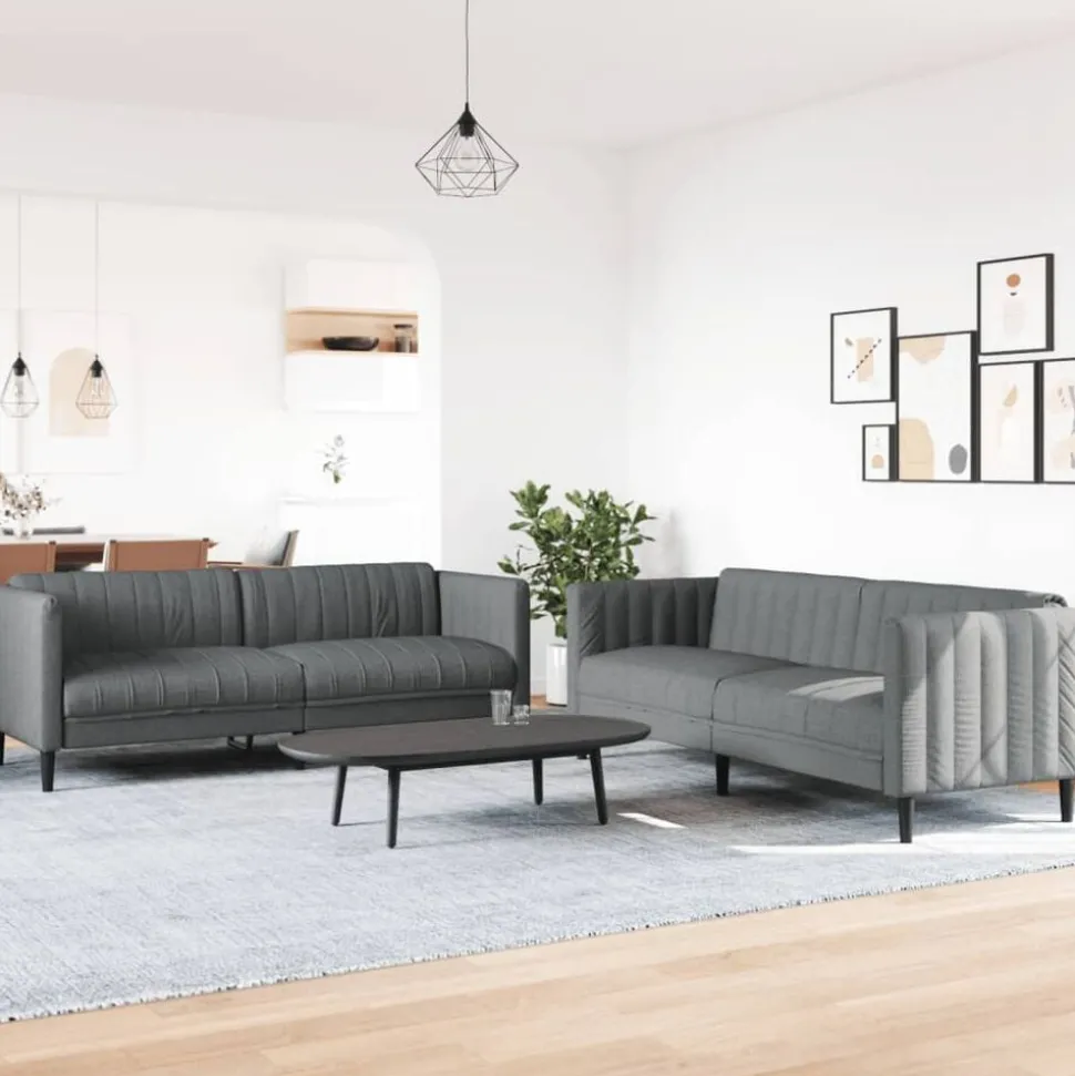 vidaXL 2-delige Loungeset stof donkergrijs