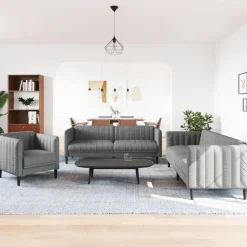 vidaXL 3-delige Loungeset stof donkergrijs