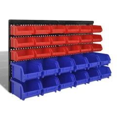 vidaXL 30-delige Opbergrek voor aan de wand blauw en rood