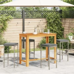 vidaXL 5-delige Tuinbarset massief acaciahout en poly rattan grijs