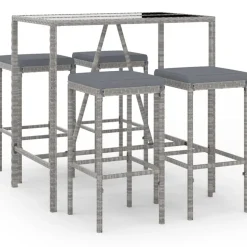 vidaXL 5-delige Tuinbarset met kussens poly rattan grijs