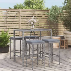 vidaXL 5-delige Tuinbarset met kussens poly rattan grijs