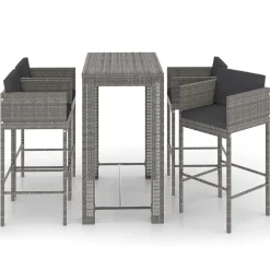 vidaXL 5-delige Tuinbarset met kussens poly rattan grijs