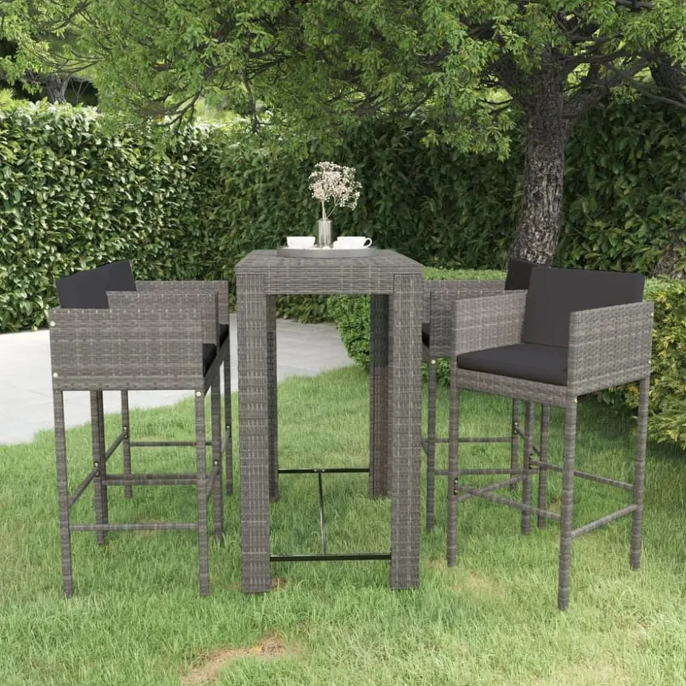 vidaXL 5-delige Tuinbarset met kussens poly rattan grijs