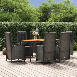 vidaXL 7-delige Tuinset met kussens poly rattan zwart