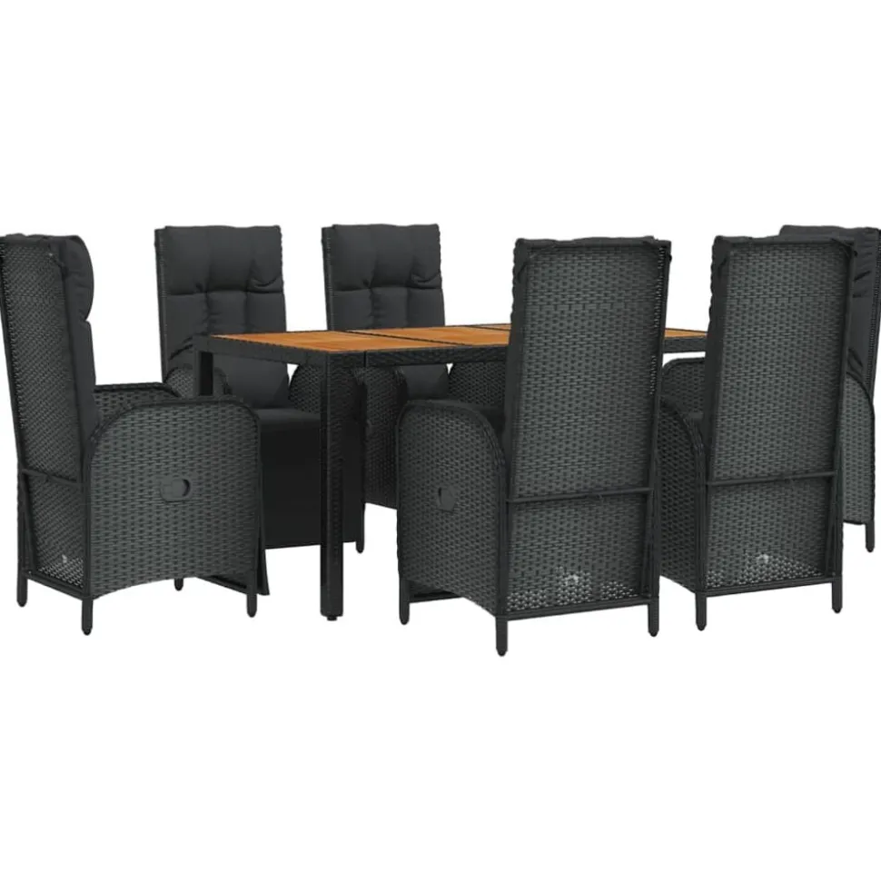 vidaXL 7-delige Tuinset met kussens poly rattan zwart