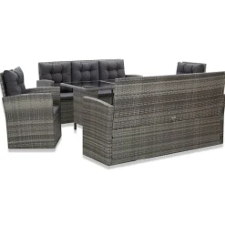 vidaXL 5-delige Tuinset met kussens poly rattan grijs