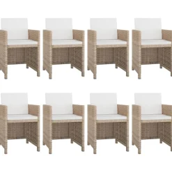 vidaXL 9-delige Tuinset met kussens poly rattan beige