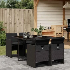 vidaXL 5-delige Tuinset met kussens poly rattan zwart
