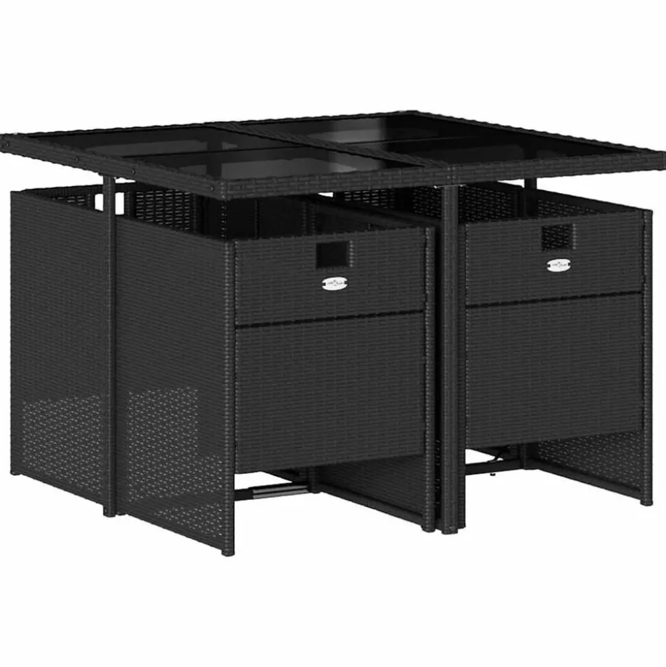 vidaXL 5-delige Tuinset met kussens poly rattan zwart