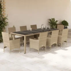 vidaXL 9-delige Tuinset met kussens poly rattan en glas beige