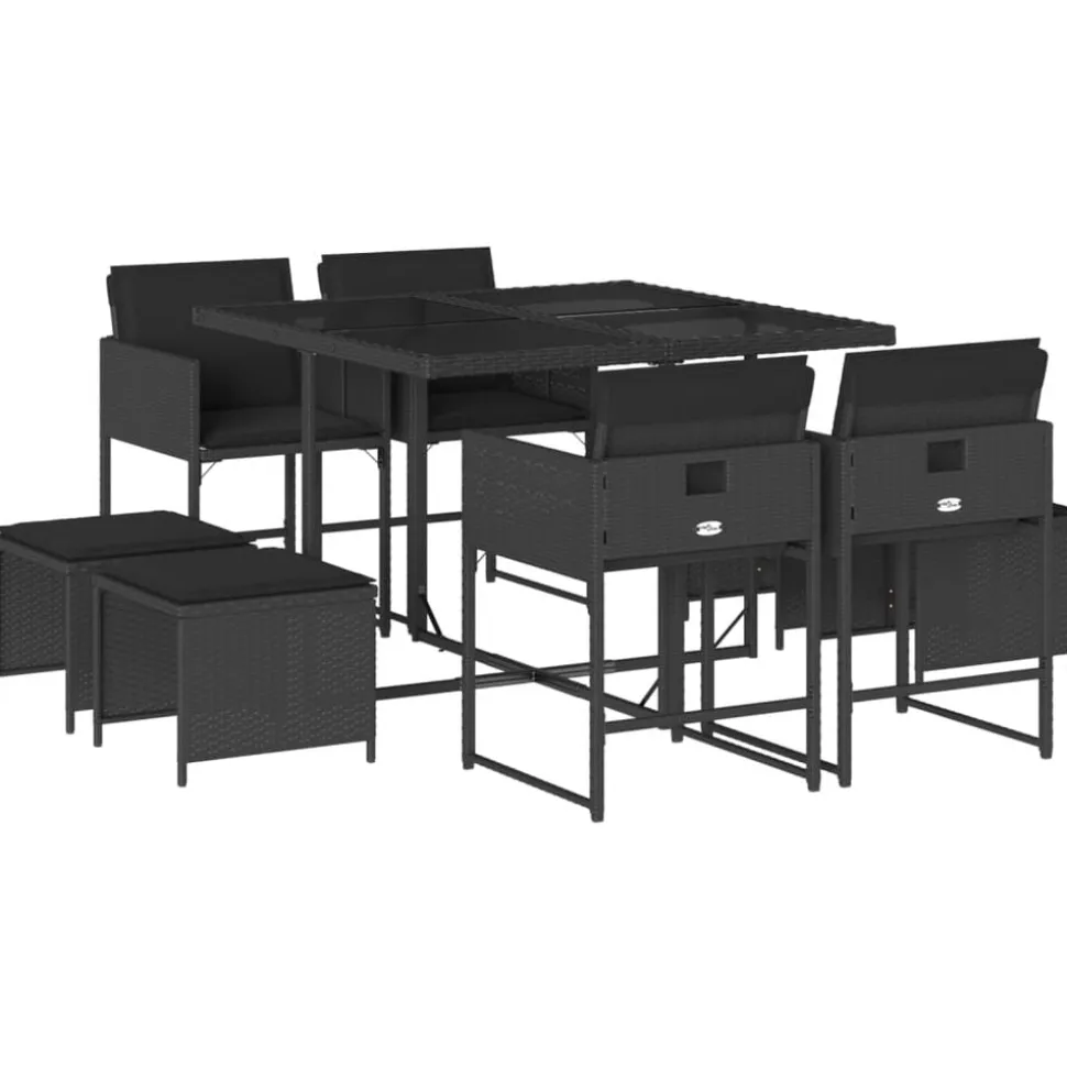 vidaXL 9-delige Tuinset poly rattan zwart