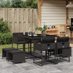 vidaXL 9-delige Tuinset poly rattan zwart
