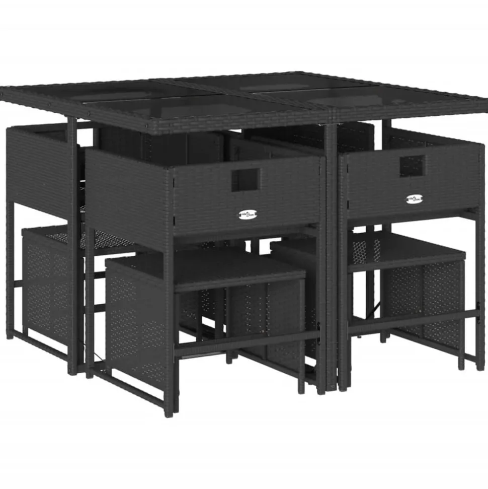 vidaXL 9-delige Tuinset poly rattan zwart