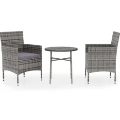 vidaXL 3-delige Tuinset poly rattan grijs