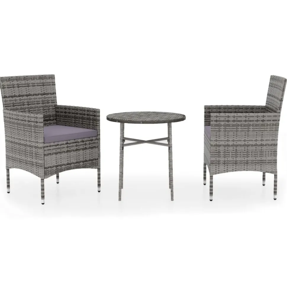 vidaXL 3-delige Tuinset poly rattan grijs