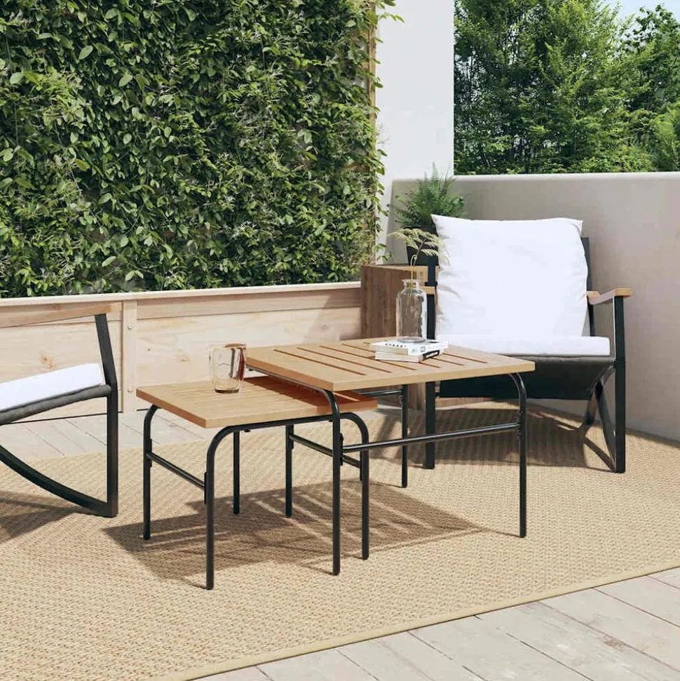 vidaXL 2-delige Tuintafeltjesset staal bruin en zwart