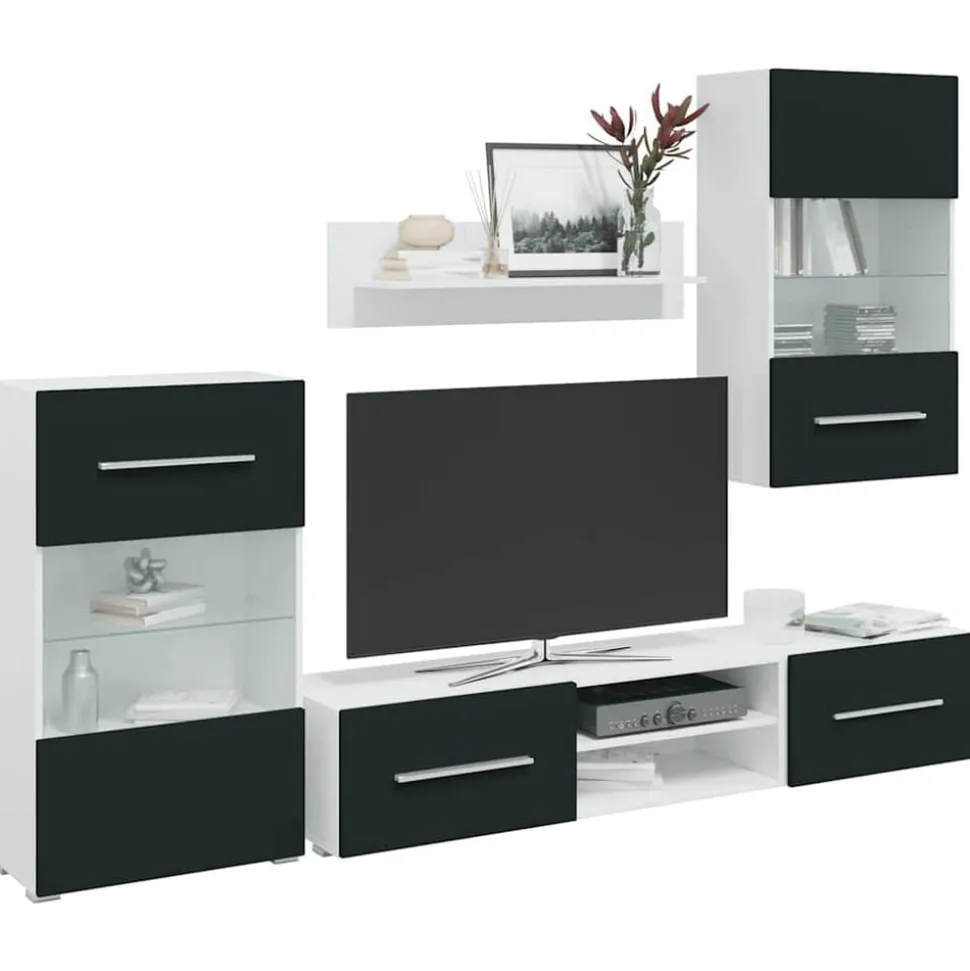 vidaXL 5-delige Tv-meubels met LED-verlichting bewerkt hout matindigo