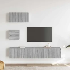 vidaXL 4-delige Tv-meubelset bewerkt hout grijs sonoma eikenkleurig